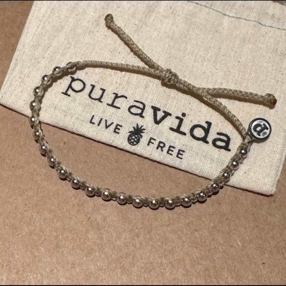 PURA VIDA Unisex Tan Silver Studded Bracelet NEW! Adjustable
